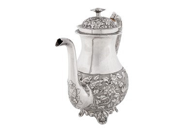Lot 98 - A late 19th century Chinese export silver coffee pot, Shanghai circa 1880, marked Zhao Chang, retailed by Wo Shing