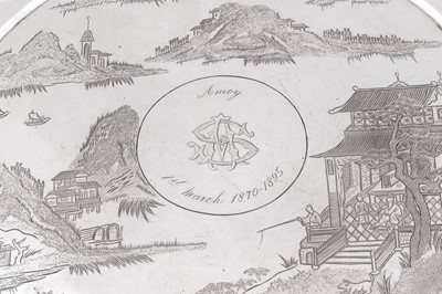 Lot 19 - A late 19th century Chinese export silver tray, Canton dated 1895, marked Shen Chang, retailed by Gem Wo