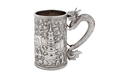 Lot 37 - A late 19th century Chinese export silver mug, Canton circa 1870, marked Hui, retailed by Cum Wo of Hong Kong
