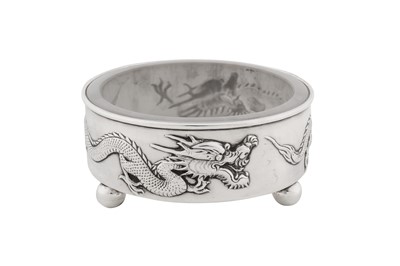 Lot 52 - An early 20th century Chinese export silver butter dish, Canton and Hong Kong circa 1920, probably marked Luo, retailed by Wang Hing of Canton and Hong Kong