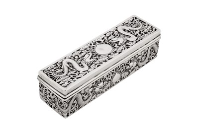 Lot 47 - An early 20th century Chinese export silver dressing table box, Hong Kong circa 1920, marked He Gui, retailed Kwon Man Shing of Hong Kong