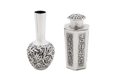 Lot 49 - An early 20th century Chinese export silver small vase, Shanghai circa 1920, marked He Chan, retailed by Luen Hing