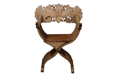 Lot 72 - A HARDWOOD ANGLO-INDIAN IVORY AND EBONY-INLAID ARMCHAIR