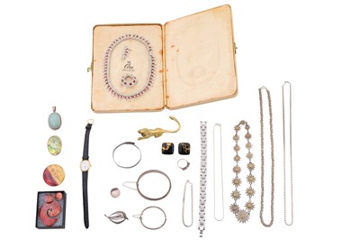 Lot 62 - A GROUP OF SILVER, COSTUME JEWELLERY, AND A WATCH