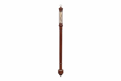 Lot 345 - AN EARLY 19TH CENTURY MAHOGANY CASE MARINE STICK BAROMETER