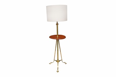 Lot 323 - AN EARLY 20TH CENTURY ARTS & CRAFTS BRASS FLOOR STANDING LAMP IN THE MANNER OF W.A.S BENSON
