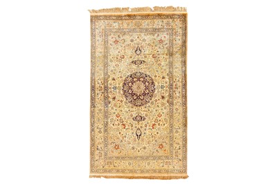 Lot 36 - AN EXTREMELY FINE SILK RUG WITH TABRIZ DESIGN
