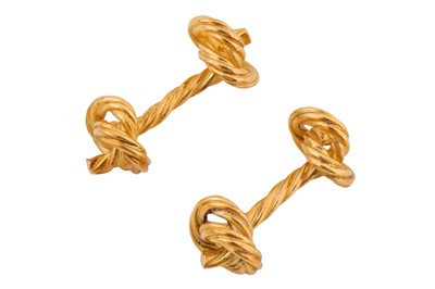 Lot 37 - A PAIR OF 9CT GOLD ROPE-TWIST CUFFLINKS, CIRCA 1988