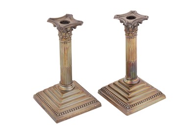 Lot 193 - A pair of George V sterling silver candlesticks, Sheffield 1913 by William Hutton and Sons
