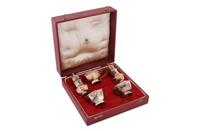 Lot 160 - A cased Elizabeth II sterling silver five piece cruet set, London 1958 by Asprey and Co
