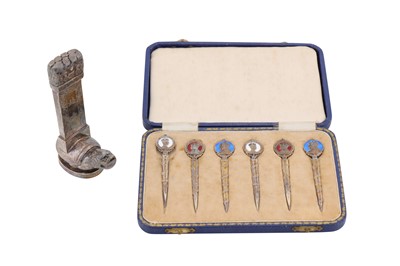Lot 116 - A cased set of six George VI sterling silver gilt and enamel Royal Commemorative skewers, Birmingham 1936 by William Hair Haseler