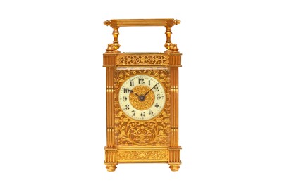 Lot 352 - A GILT BRASS FOUR GLASS CARRIAGE CLOCK