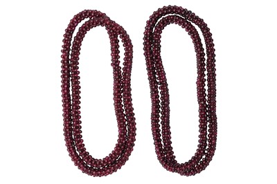 Lot 34 - TWO GARNET BEAD NECKLACES