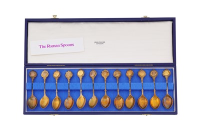 Lot 113 - A cased set of Elizabeth II sterling silver gilt spoons, London 1971 by John Pinches