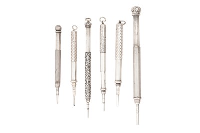 Lot 102 - A GROUP OF SIX LATE 19TH & EARLY 20TH CENTURY STERLING SILVER PROPELLING PENCILS
