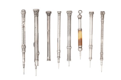 Lot 100 - A GROUP OF 19TH CENTURY WHITE METAL & STERLING SILVER PROPELLING PENCILS