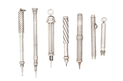Lot 104 - A GROUP OF SIX VICTORIAN AND LATER SAMPSON MORDAN & CO SILVER PROPELLING PENCILS