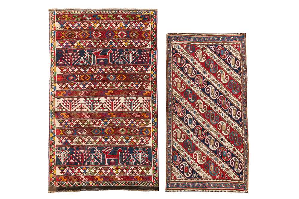Lot 2 - A TWO SHAHSAVAN FLAT WEAVE SMALL RUGS, NORTH-WEST PERSIA