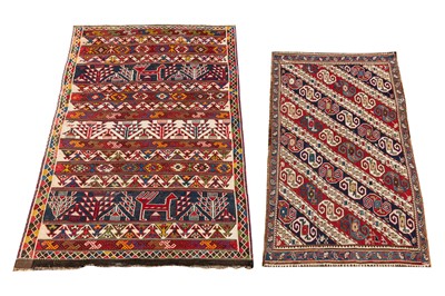 Lot 2 - A TWO SHAHSAVAN FLAT WEAVE SMALL RUGS, NORTH-WEST PERSIA