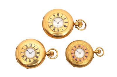 Lot 85 - THREE HALF HUNTER FOB WATCHES - 18K GOLD