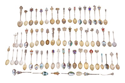 Lot 129 - A large collection of sterling and 800 standard silver souvenir spoons