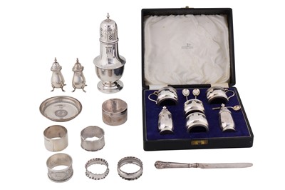 Lot 165 - A mixed group of sterling silver including a cased six-piece cruet set