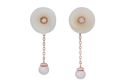 Lot 465 - A PAIR OF NEPHRITE AND DIAMOND EARRINGS