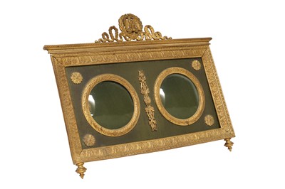 Lot 355 - A FRENCH EMPIRE STYLE ORMOLU DOUBLE PORTRAIT MINIATURE OR PHOTOGRAPH FRAME, LATE 19TH CENTURY