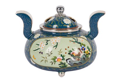 Lot 264 - A JAPANESE CLOISONNÉ 'BIRDS AND FLORA' CENSER AND COVER, WORKSHOP OF INABA NANAHO