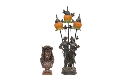 Lot 360 - A BRONZED SPELTER BUST OF JESUS CHRIST, 20TH CENTURY