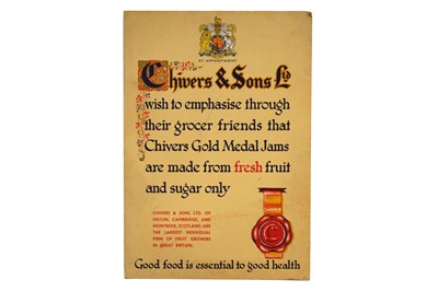 Lot 288 - A CHIVERS & SONS ADVERTISING DISPLAY STAND TOGETHER WITH A LARGE GROUP OF EARLY 20TH CENTURY LABELS, SHELF EDGING, AND OTHER ITEMS OF EPHEMERA