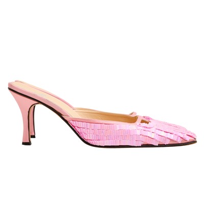 Lot 22 - Fendi Pink Iridescent Sequin Heeled Mule - Size US 10