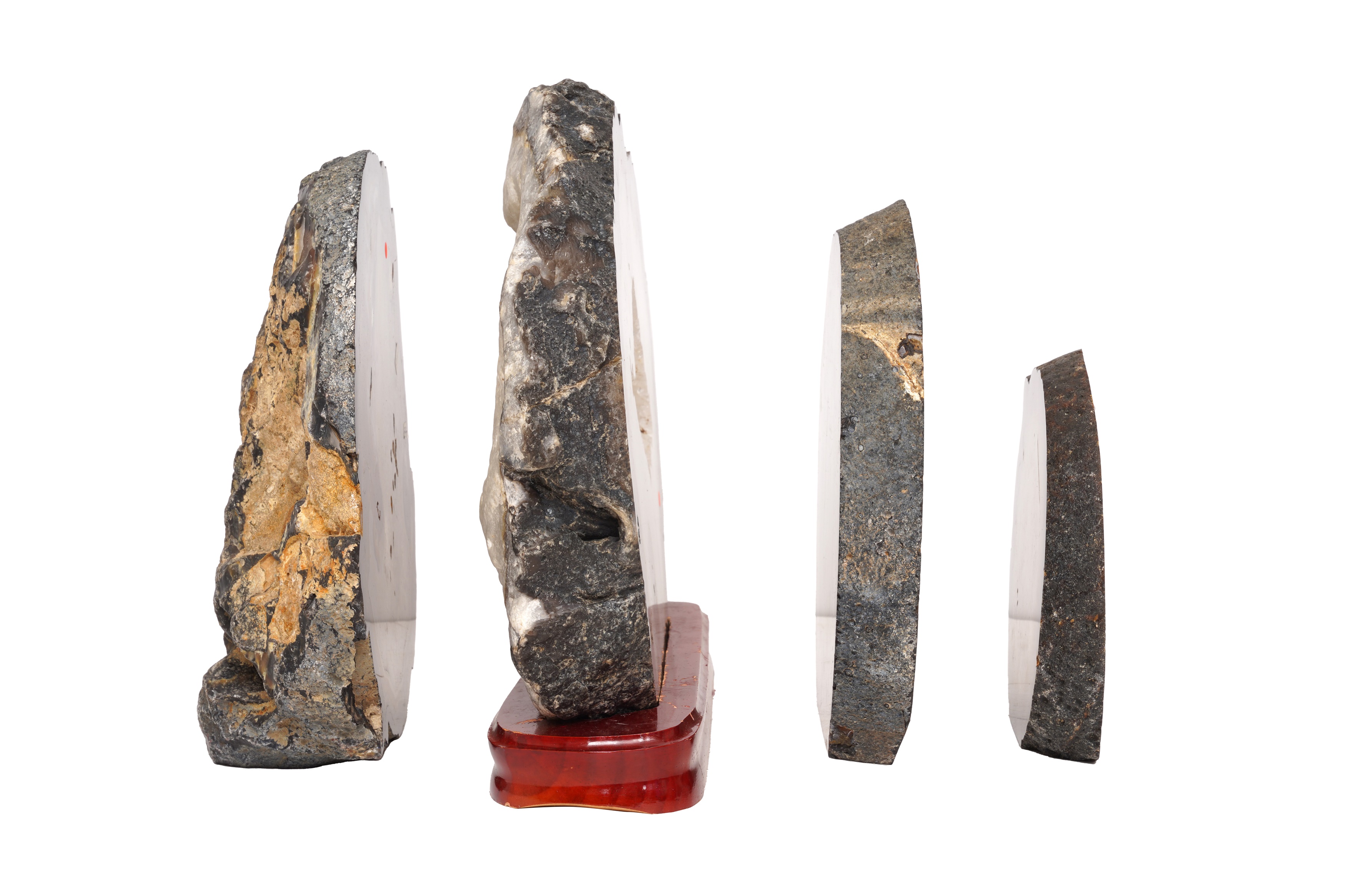 Lot 57 - THREE POLISHED AGATE GEODES AND A QUARTZ