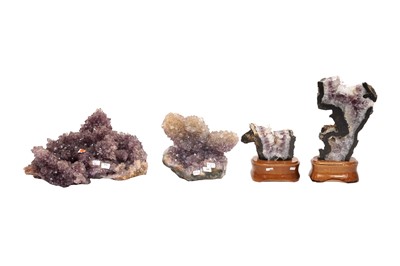 Lot 64 - TWO AMETHYST GEODE CLUSTERS AND TWO POLISHED AMETHYST GEODE SECTIONS