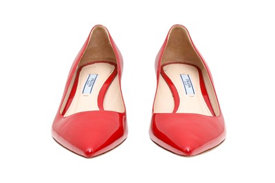 Lot 37 - Prada Red Pointed Kitten Heeled Pump - Size 37.5