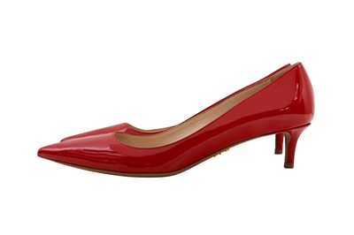 Lot 37 - Prada Red Pointed Kitten Heeled Pump - Size 37.5