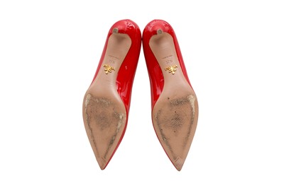 Lot 37 - Prada Red Pointed Kitten Heeled Pump - Size 37.5