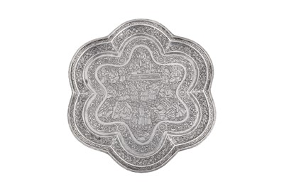 Lot 304 - An early 20th century Persian (Iranian) silver shots set on tray, Isfahan circa 1920 by Ja'far