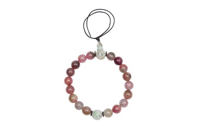 Lot 68 - A CHINESE ROSE QUARTZ AND JADE ROSARY BRACELET