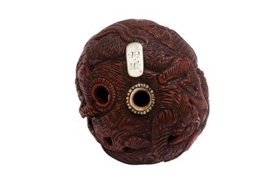 Lot 850 - A JAPANESE CARVED WALNUT NETSUKE (KURUMI), SIGNED SEIMIN