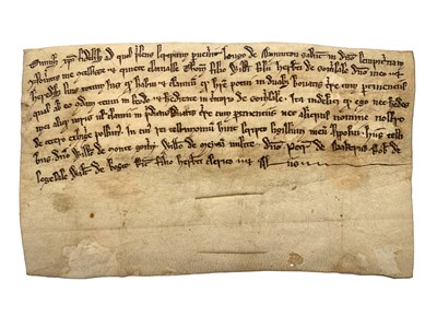 Lot 2 - Grant of Hugh de Almunton (Alkmanton), of two bovates of land in Somersal (in Derbyshire) [c.1200]