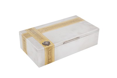 Lot 337 - A Nicholas II late 19th / early 20th century Russian 84 zolotnik parcel gilt silver cigar box, Saint Petersburg 1898-1903 by Nikolay Fedorovich Kemper (active 1892-1908)