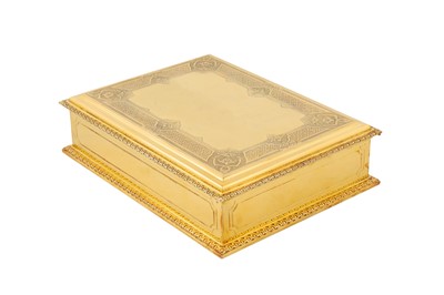 Lot 75 - A cased very large mid-20th century French 950 standard silver gilt cigarette or cigar box, Paris circa 1940 by Puiforcat