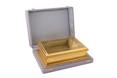Lot 75 - A cased very large mid-20th century French 950 standard silver gilt cigarette or cigar box, Paris circa 1940 by Puiforcat