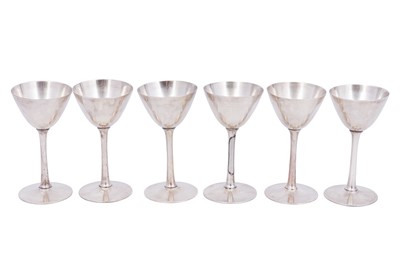 Lot 276 - A SET OF MERIDEN S.P. CO SILVER PLATED WINE GLASSES