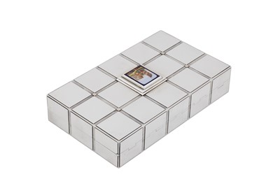Lot 71 - A late 20th century Italian sterling silver and micro mosaic silver cigarette box, Florence circa 1980, by Fiorenzo Guerrazzi (est. 1954) for Bulgari