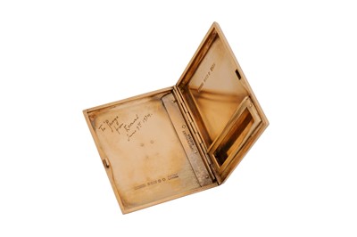 Lot 2 - A cased George V 9 carat gold cigarette case, London 1933 by Asprey and Co