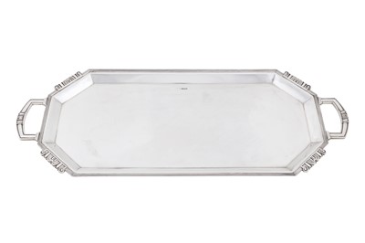 Lot 465 - A George V sterling silver twin handled cocktail tray, Sheffield 1935 by Walker and Hall