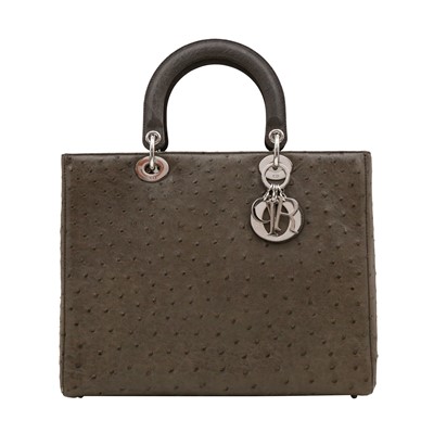 Lot 69 - λ Christian Dior Grey Ostrich Medium Lady Dior Bag