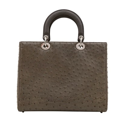 Lot 69 - λ Christian Dior Grey Ostrich Medium Lady Dior Bag